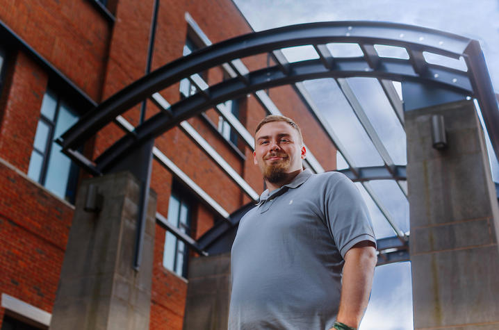 This is a photo of James Russell, a Johnson County, Kentucky native, who has pushed himself while pursuing a degree in the Pigman College of Engineering. Mark Cornelison | UK Photo