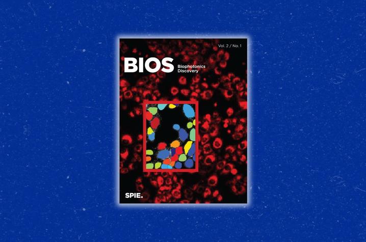 This is a photo of the cover of the Biophotonics Discovery, which includes a study led by Caigang Zhu. Photo credit: Caigang Zhu.