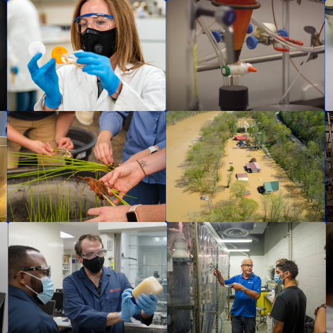 Collage of people working in different sectors of research. 