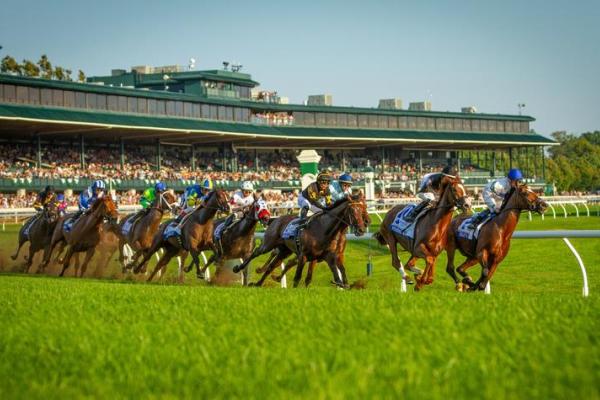 This is a photo of horses racing at Keeneland Race Course in Lexington, Ky. Photo by Mark Pearson.
