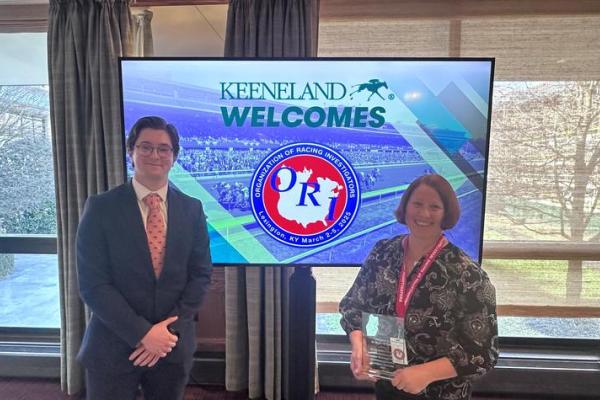 This is a photo of Landon Cord, left, undergraduate research intern and Kimberly Tumlin, Ph.D., research director of the Equestrian Athlete Initiative. Photo provided by Kimberly Tumlin.