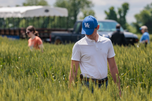 This is a photo of a community member visiting UK’s Research and Education Center (UKREC) in Princeton, Kentucky, for Wheat Field Day on May 13. Celebrating its centennial this year, UKREC continues to connect with its community. Photo by Matt Barton.