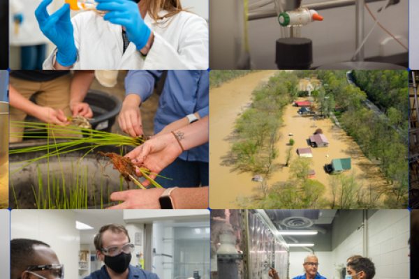 Collage of people working in different sectors of research. 