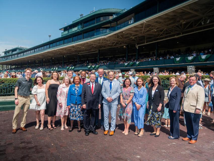 UK Provost Bob DiPaola, Transylvania University President Brien Lewis and representatives from both institutions announced the expansion of their Advancing Kentucky Together Network partnership at the Transylvania Stakes at Keeneland.