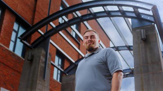 This is a photo of James Russell, a Johnson County, Kentucky native, who has pushed himself while pursuing a degree in the Pigman College of Engineering. Mark Cornelison | UK Photo