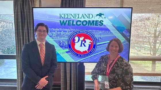 This is a photo of Landon Cord, left, undergraduate research intern and Kimberly Tumlin, Ph.D., research director of the Equestrian Athlete Initiative. Photo provided by Kimberly Tumlin.