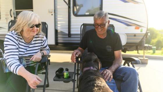 This is a photo of Gary Larkin, right, now on targeted therapy, enjoys quality time outdoors with his wife Jennifer. Photo by Shaun Ring.