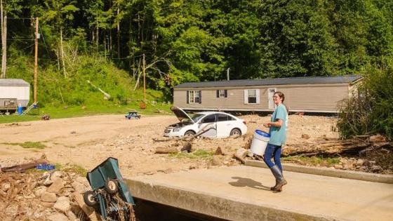 This is a photo of UK Cooperative Extension Agent Dora Centers, who delivered a bucket of cleaning supplies to residents in Eastern Kentucky affected by flooding. Photo by Martin-Gatton CAFE.