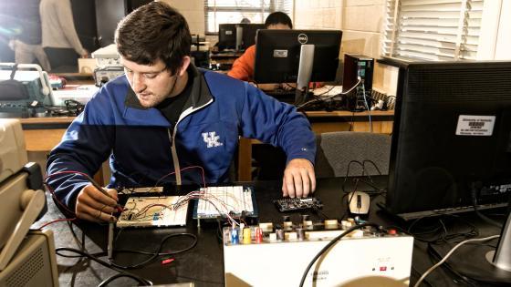 Student working on a computer. 